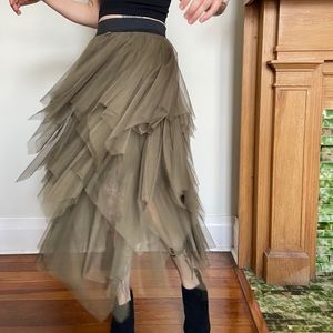 Free People Olive Green Ruffle Skirt